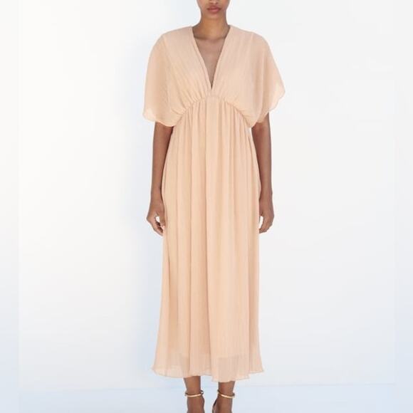 ZARA PLEATED MIDI DRESS - Picture 2 of 5